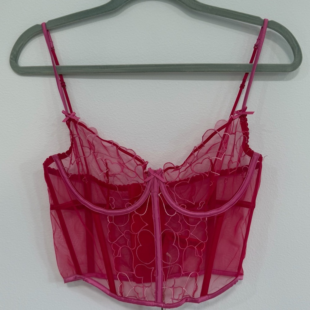 Pink Heart-Embroidered Sheer Longline Bralette - Picture 4 of 8